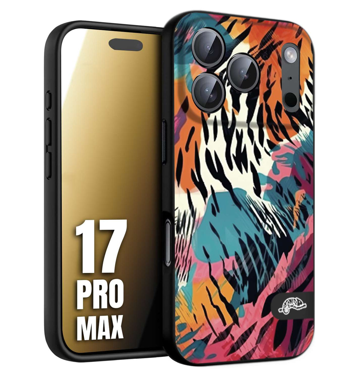 CUSTOMIZZA - Custodia cover nera morbida in tpu compatibile per iPhone 17 PRO MAX leopardato maculato tigrato tiger colorata summer color