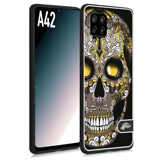 CUSTOMIZZA - Custodia cover nera morbida in tpu compatibile per Samsung A42 effetto marmo marble verde green venature dorato pietra