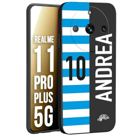 CUSTOMIZZA - Custodia cover nera morbida in tpu compatibile per Realme 11 PRO PLUS 5G personalizzata calcio football nome e numero calciatori biancazzurri