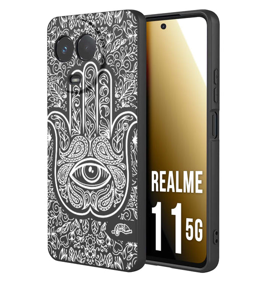 CUSTOMIZZA - Custodia cover nera morbida in tpu compatibile per Oppo Realme 11 5G mano di fatima effetto rilievo mandala donna