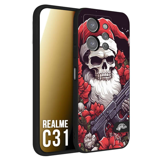 CUSTOMIZZA - Custodia cover nera morbida in tpu compatibile per Oppo Realme C31 teschio natale santa claus fiori tattoo disegnato