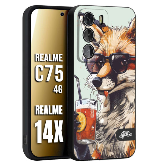 CUSTOMIZZA - Custodia cover nera morbida in tpu compatibile per Realme 14X - C75 4G estate disegnata cocktails animali simpatici fox volpe negroni