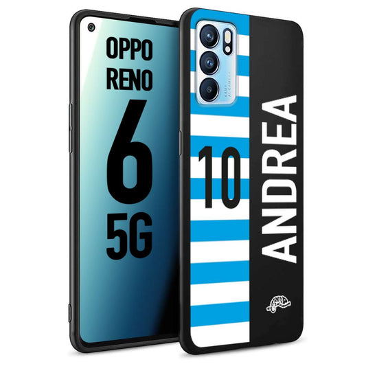 CUSTOMIZZA - Custodia cover nera morbida in tpu compatibile per Oppo Reno 6 5G personalizzata calcio football nome e numero calciatori biancazzurri