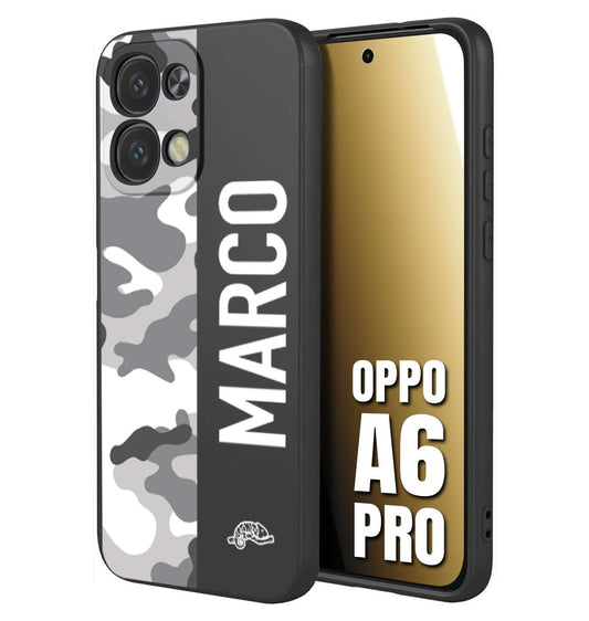 CUSTOMIZZA - Custodia cover nera morbida in tpu compatibile per Oppo A6 PRO camouflage mimetico militare personalizzata nome bianco