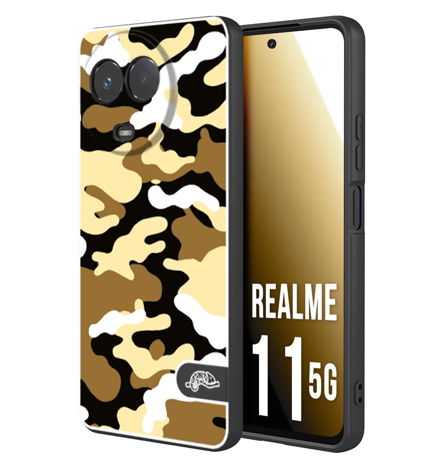 CUSTOMIZZA - Custodia cover nera morbida in tpu compatibile per Oppo Realme 11 5G camouflage mimetico militare giallo desert brown