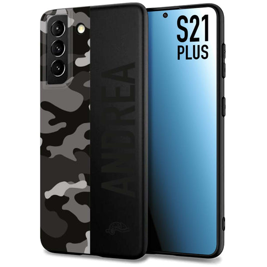 CUSTOMIZZA - Custodia cover nera morbida in tpu compatibile per Samsung S21 PLUS camouflage mimetico militare personalizzata nome