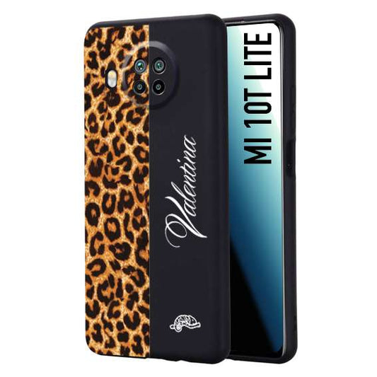 CUSTOMIZZA - Custodia cover nera morbida in tpu compatibile per Xiaomi Mi 10T LITE custom nome scritta leopardato maculato donna marrone leopard