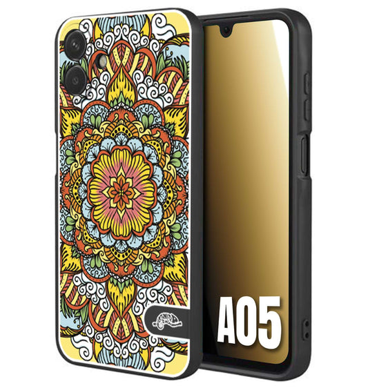 CUSTOMIZZA - Custodia cover nera morbida in tpu compatibile per Samsung A05 mandala colorato fiore nuvole arancione