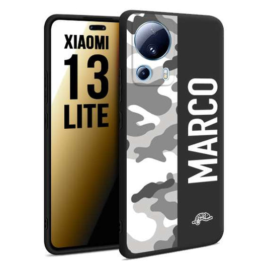 CUSTOMIZZA - Custodia cover nera morbida in tpu compatibile per Xiaomi 13 LITE camouflage mimetico militare personalizzata nome bianco