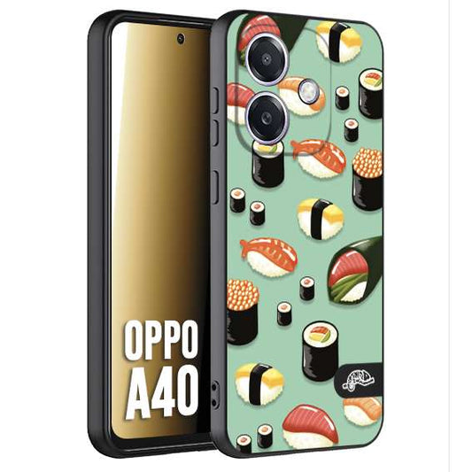 CUSTOMIZZA - Custodia cover nera morbida in tpu compatibile per Oppo A40 sushi disegni giapponese nighiri acquamarina verde