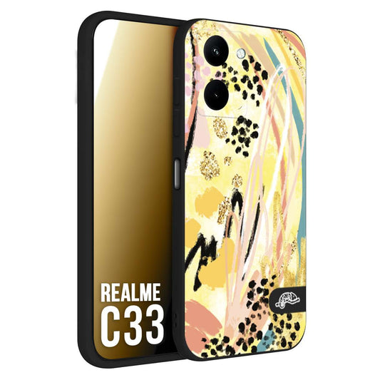 CUSTOMIZZA - Custodia cover nera morbida in tpu compatibile per Realme C33 astratti donna flower fantasia estate gialla rosa leopardata