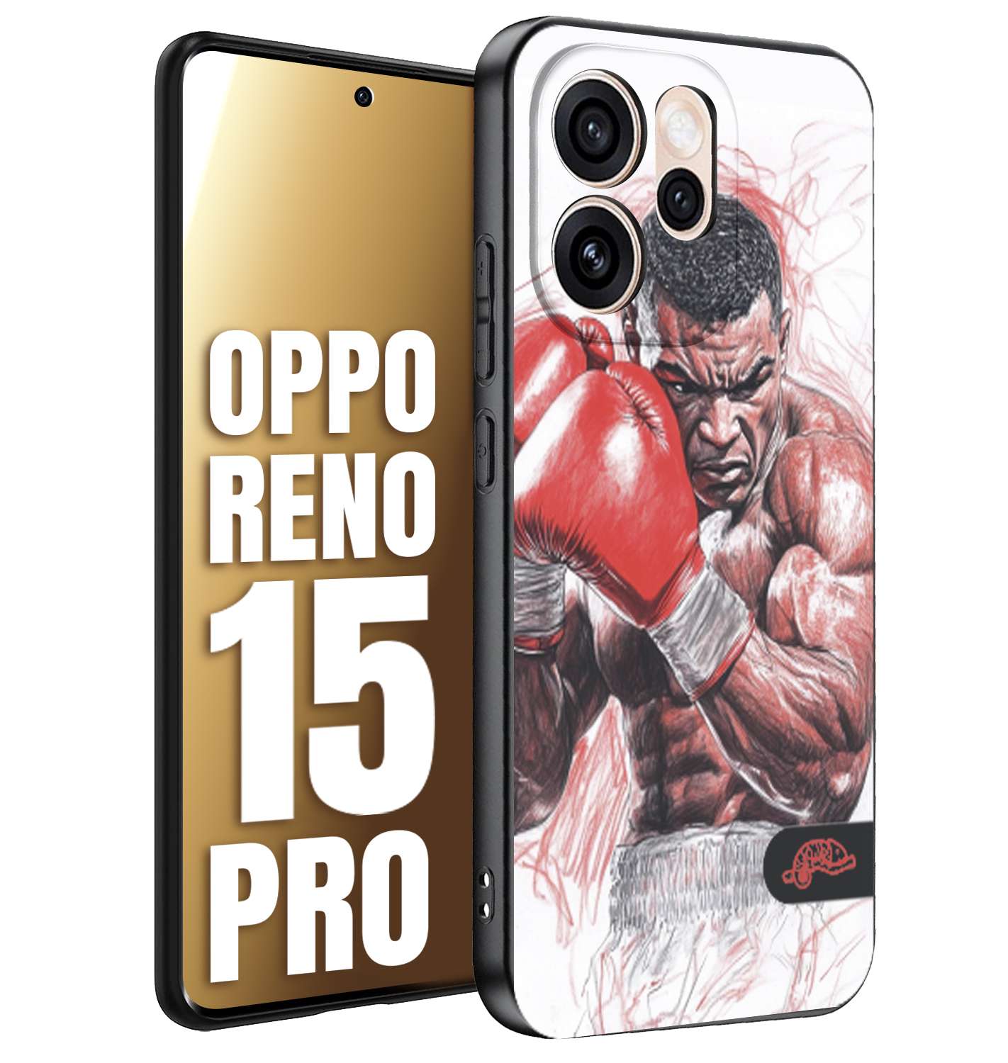 CUSTOMIZZA - Custodia cover nera morbida in tpu compatibile per Oppo Reno 15 PRO pugilato pugili disegno tattoo guantoni boxer pesi massimi iron mike