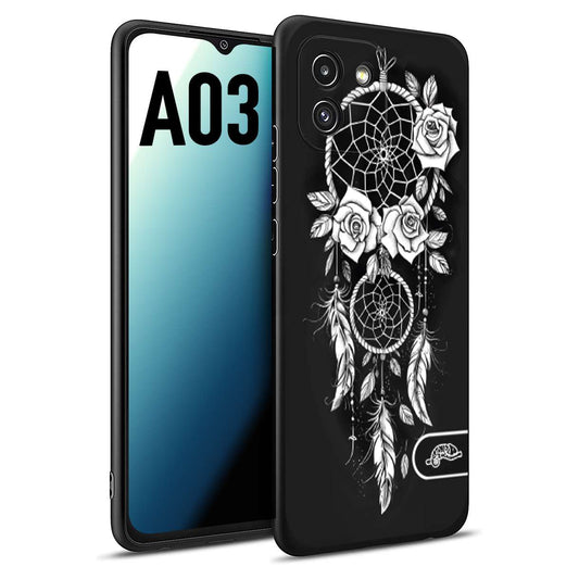 CUSTOMIZZA - Custodia cover nera morbida in tpu compatibile per Samsung A03 acchiappasogni dreamcatcher black and white bianco a rilievo disegnato tattoo tatuaggio