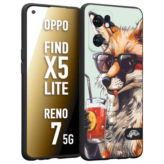 CUSTOMIZZA - Custodia cover nera morbida in tpu compatibile per Oppo Reno 7 - Find X5 LITE estate disegnata cocktails animali simpatici fox volpe negroni