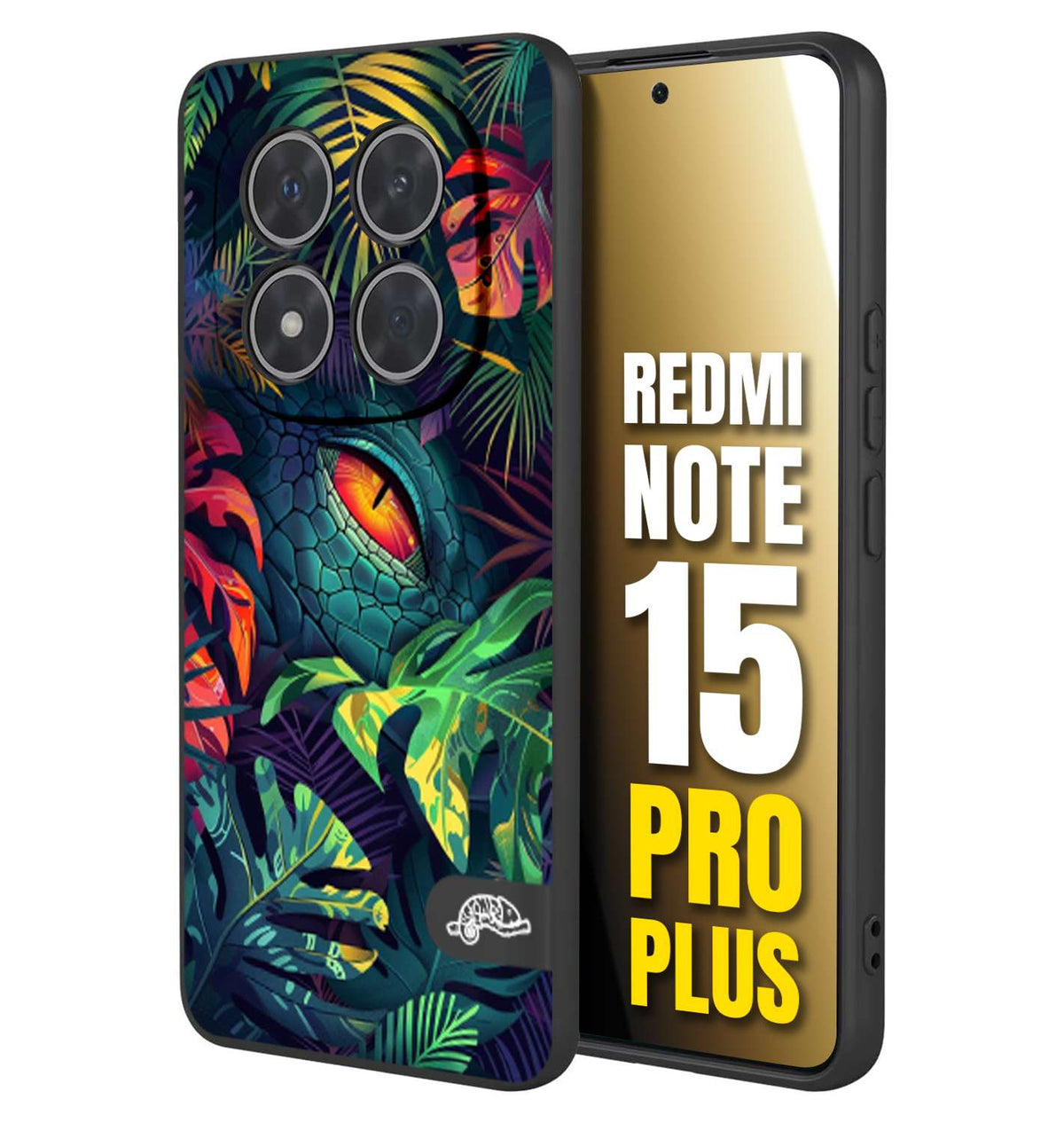 CUSTOMIZZA - Custodia cover nera morbida in tpu compatibile per Xiaomi Redmi Note 15 PRO PLUS animali color giungla tropicale occhio di coccodrillo alligatore disegnato