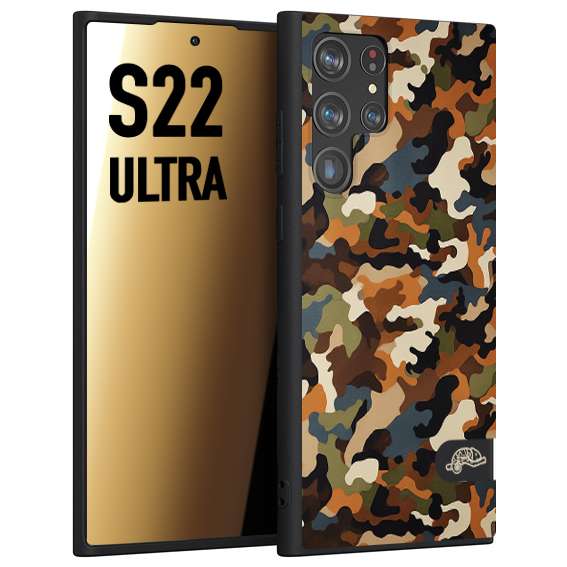 CUSTOMIZZA - Custodia cover nera morbida in tpu compatibile per Samsung S22 ULTRA camouflage mimetico militare moderno blu marrone beige