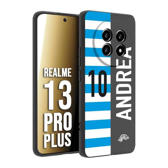 CUSTOMIZZA - Custodia cover nera morbida in tpu compatibile per Realme 13 PRO PLUS personalizzata calcio football nome e numero calciatori biancazzurri