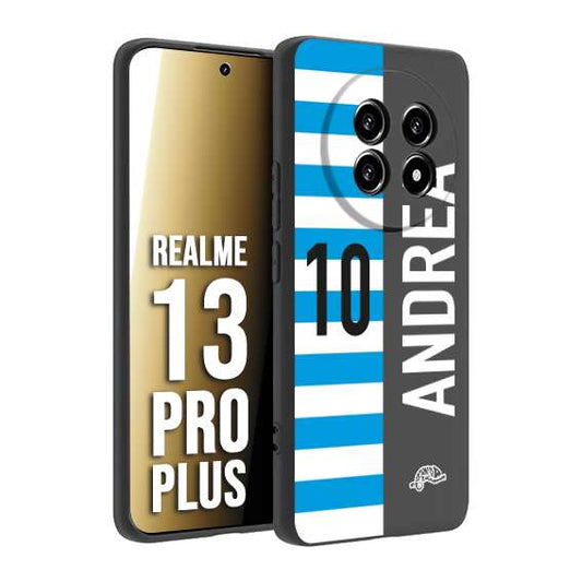 CUSTOMIZZA - Custodia cover nera morbida in tpu compatibile per Realme 13 PRO PLUS personalizzata calcio football nome e numero calciatori biancazzurri
