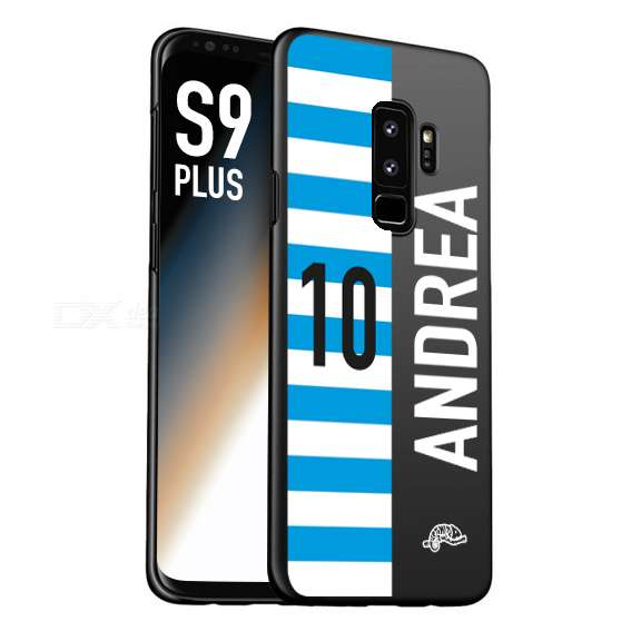 CUSTOMIZZA - Custodia cover nera morbida in tpu compatibile per Samsung S9 PLUS personalizzata calcio football nome e numero calciatori biancazzurri