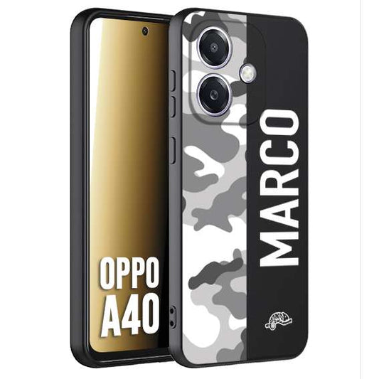 CUSTOMIZZA - Custodia cover nera morbida in tpu compatibile per Oppo A40 camouflage mimetico militare personalizzata nome bianco