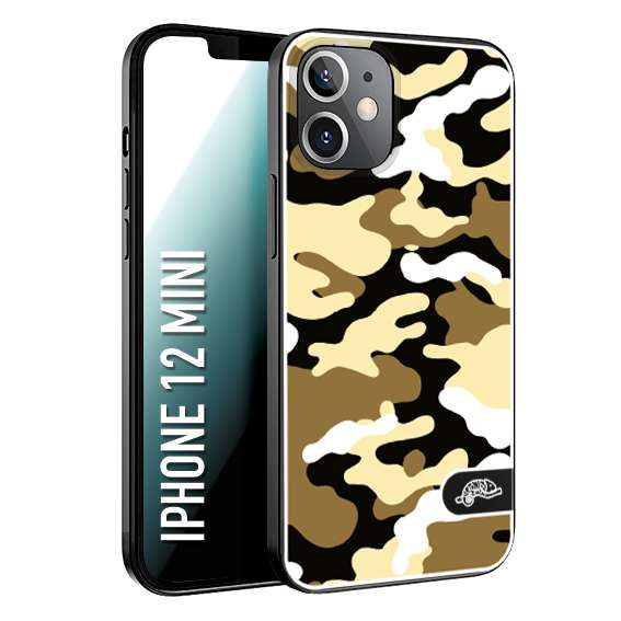 CUSTOMIZZA - Custodia cover nera morbida in tpu compatibile per iPhone 12 MINI camouflage mimetico militare giallo desert brown
