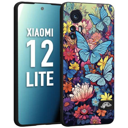 CUSTOMIZZA - Custodia cover nera morbida in tpu compatibile per Xiaomi 12 LITE farfalle butterfly moderno donna disegnate gialla blu rosa