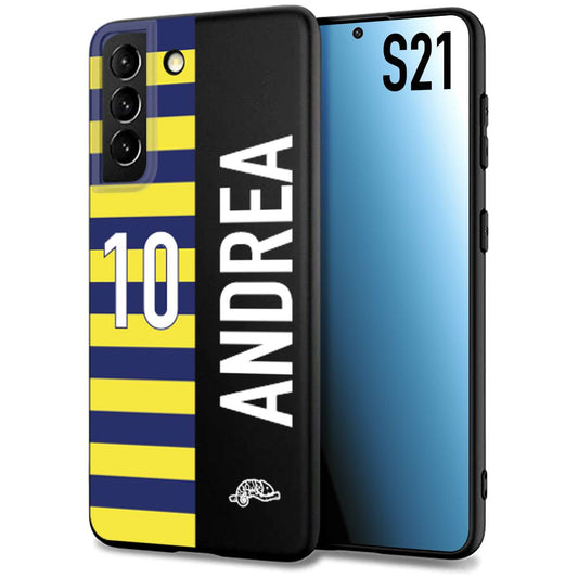 CUSTOMIZZA - Custodia cover nera morbida in tpu compatibile per Samsung S21 personalizzata calcio football nome e numero calciatori giallo blu