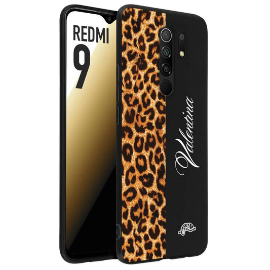 CUSTOMIZZA - Custodia cover nera morbida in tpu compatibile per Xiaomi Redmi 9 custom nome scritta leopardato maculato donna marrone leopard