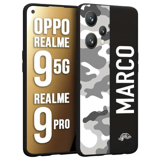 CUSTOMIZZA - Custodia cover nera morbida in tpu compatibile per Oppo Realme 9 5G - 9 PRO camouflage mimetico militare personalizzata nome bianco