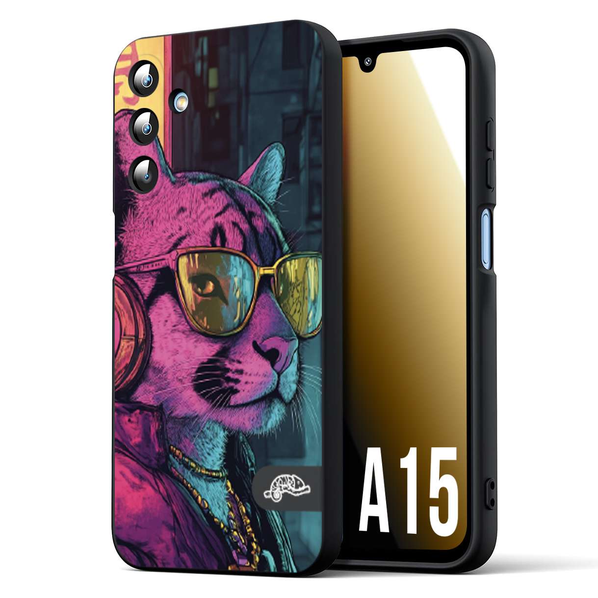 CUSTOMIZZA - Custodia cover nera morbida in tpu compatibile per Samsung A15 5G animali cyberpunk pantera street cat fucsia blu giallo