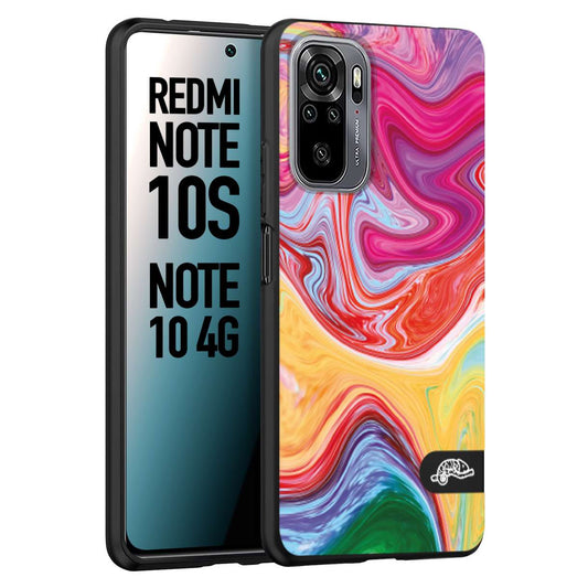 CUSTOMIZZA - Custodia cover nera morbida in tpu compatibile per Xiaomi Redmi Note 10S colorata fantasia vortice marmo onde verde fucsia gialla