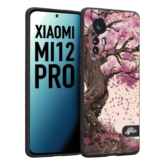 CUSTOMIZZA - Custodia cover nera morbida in tpu compatibile per Xiaomi 12 PRO giapponese colori morbidi fiori di ciliegio rosa disegnata