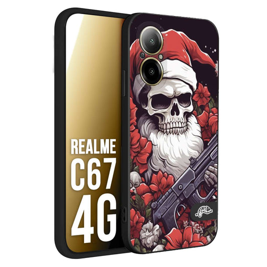 CUSTOMIZZA - Custodia cover nera morbida in tpu compatibile per Realme C67 4G teschio natale santa claus fiori tattoo disegnato