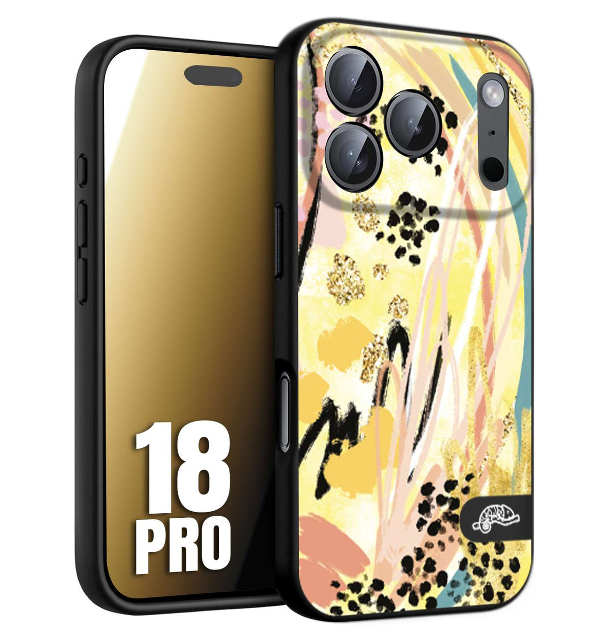 CUSTOMIZZA - Custodia cover nera morbida in tpu compatibile per iPhone 18 PRO astratti donna flower fantasia estate gialla rosa leopardata