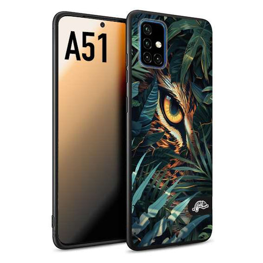 CUSTOMIZZA - Custodia cover nera morbida in tpu compatibile per Samsung A51 animali color giungla tropicale occhio di giaguaro felino disegnato