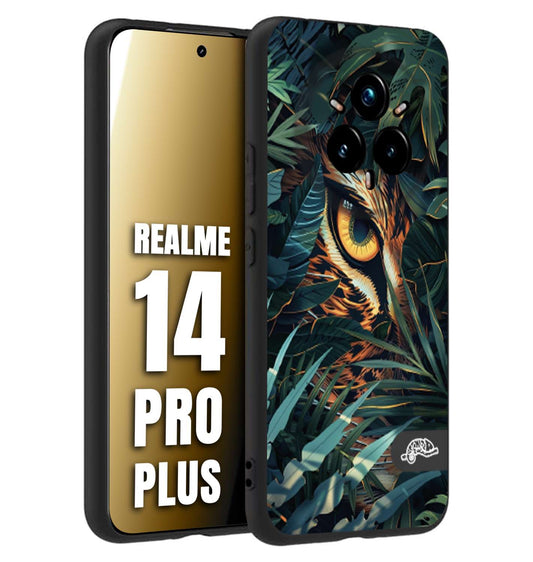 CUSTOMIZZA - Custodia cover nera morbida in tpu compatibile per Realme 14 PRO PLUS animali color giungla tropicale occhio di giaguaro felino disegnato