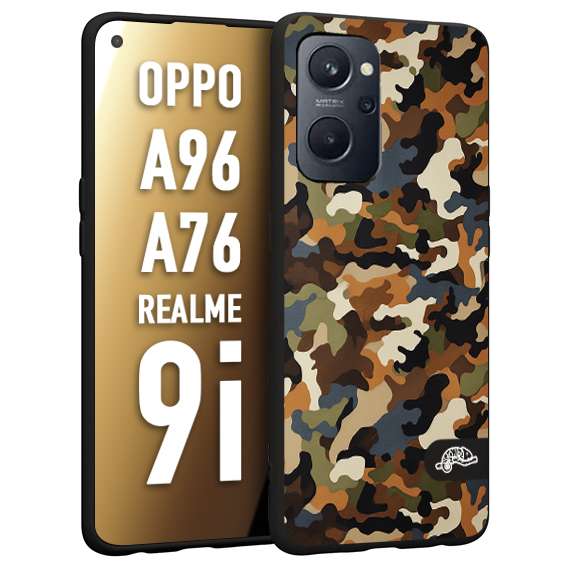 CUSTOMIZZA - Custodia cover nera morbida in tpu compatibile per Realme 9i - A96 - A76 camouflage mimetico militare moderno blu marrone beige