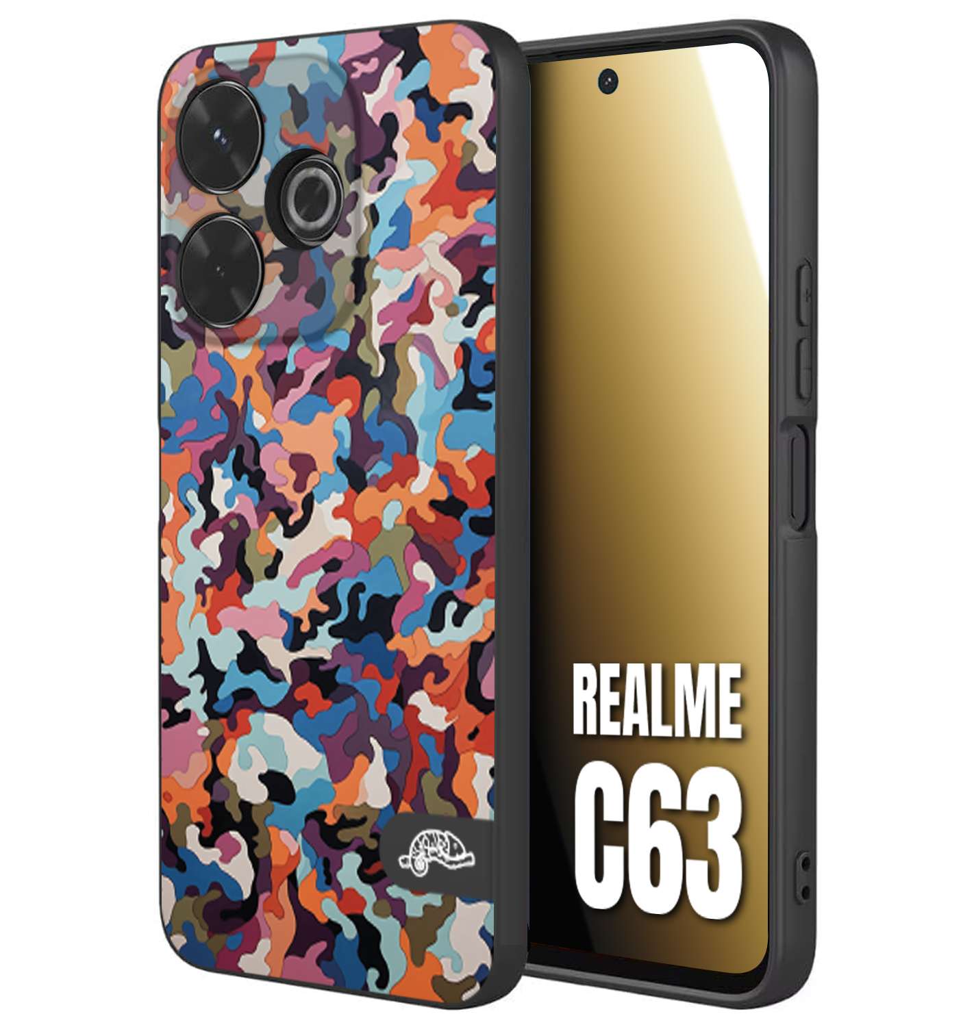 CUSTOMIZZA - Custodia cover nera morbida in tpu compatibile per Realme C63 camouflage mimetico militare moderno blu arancio rosa