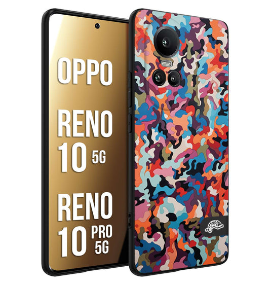 CUSTOMIZZA - Custodia cover nera morbida in tpu compatibile per Oppo Reno 10 5G - 10 PRO 5G camouflage mimetico militare moderno blu arancio rosa