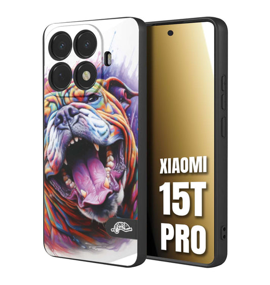 CUSTOMIZZA - Custodia cover nera morbida in tpu compatibile per Xiaomi 15T PRO animali color bulldog cane dog colori vibranti disegnato schizzo