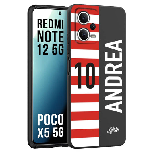 CUSTOMIZZA - Custodia cover nera morbida in tpu compatibile per Xiaomi Redmi Note 12 5G - POCO X5 5G personalizzata calcio football nome e numero calciatori bianco rossa