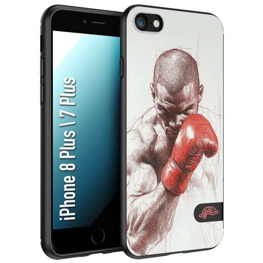 CUSTOMIZZA - Custodia cover nera morbida in tpu compatibile per iPhone 7 Plus - 8 plus pugilato pugili disegno tattoo guantoni box sport primo piano