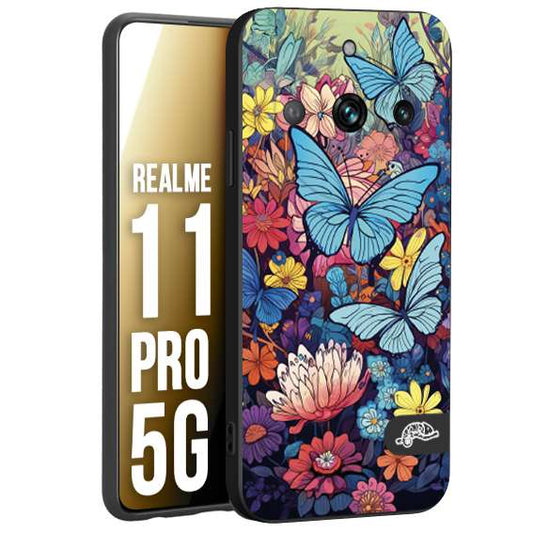 CUSTOMIZZA - Custodia cover nera morbida in tpu compatibile per Realme 11 PRO 5G farfalle butterfly moderno donna disegnate gialla blu rosa
