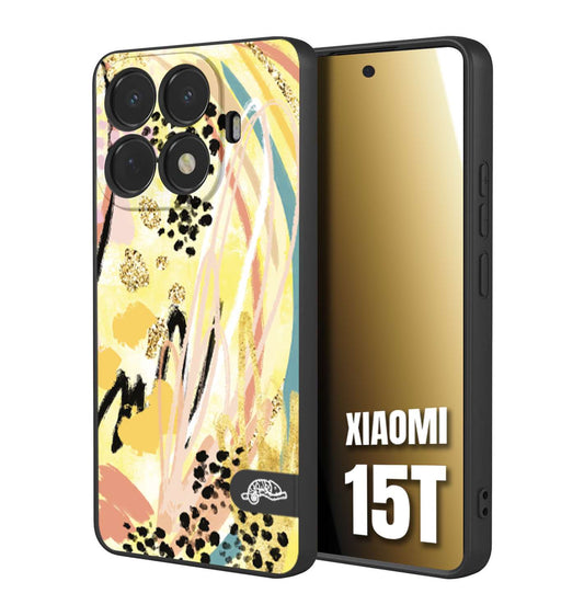 CUSTOMIZZA - Custodia cover nera morbida in tpu compatibile per Xiaomi 15T astratti donna flower fantasia estate gialla rosa leopardata