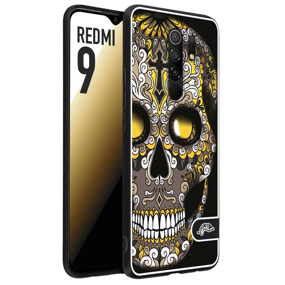 CUSTOMIZZA - Custodia cover nera morbida in tpu compatibile per Xiaomi Redmi 9 effetto marmo marble verde green venature dorato pietra