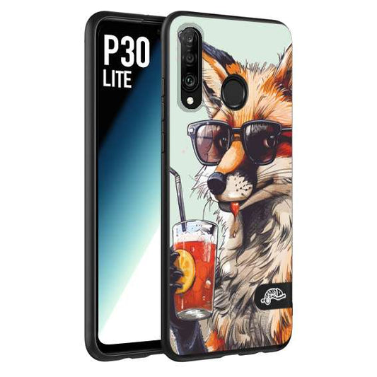 CUSTOMIZZA - Custodia cover nera morbida in tpu compatibile per Huawei P30 LITE estate disegnata cocktails animali simpatici fox volpe negroni