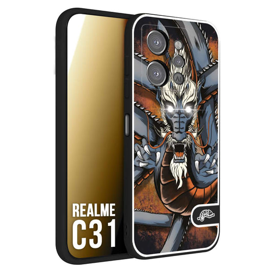 CUSTOMIZZA - Custodia cover nera morbida in tpu compatibile per Realme C31 drago giapponese tattoo japan dragon