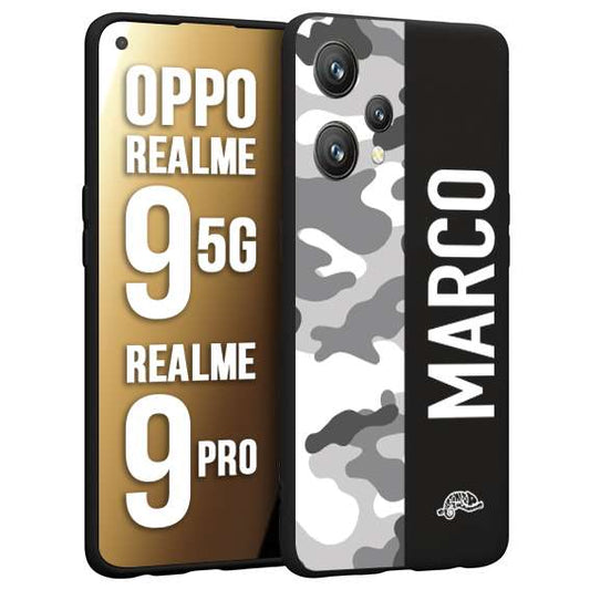 CUSTOMIZZA - Custodia cover nera morbida in tpu compatibile per Realme 9 5G - 9 PRO camouflage mimetico militare personalizzata nome bianco