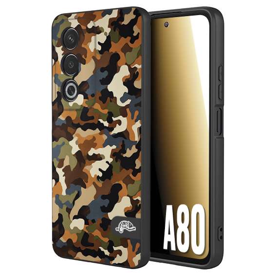 CUSTOMIZZA - Custodia cover nera morbida in tpu compatibile per Oppo A80 camouflage mimetico militare moderno blu marrone beige