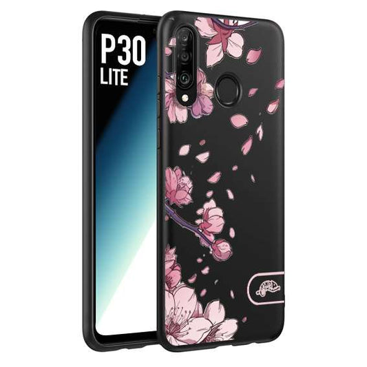 CUSTOMIZZA - Custodia cover nera morbida in tpu compatibile per Huawei P30 LITE giapponese fiori di ciliegio in fiore a rilievo disegnata tattoo